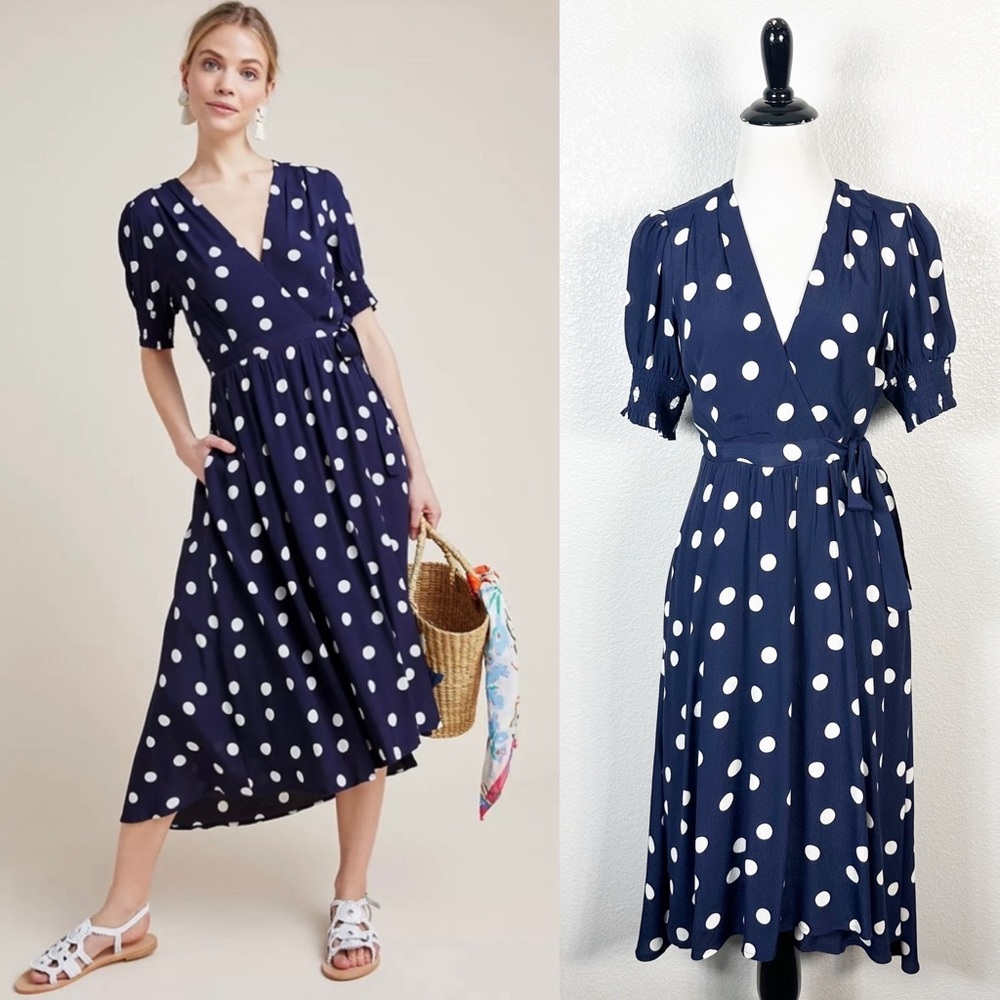 Anthropologie Blue Flutter Sleeve Midi Dress